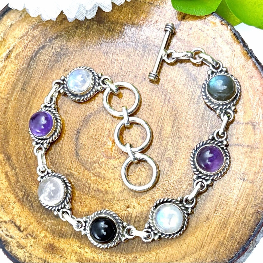 Moonstone Labradorite Bracelet Colorful Southwest Boho Vintage Handmade New 925 63$